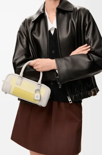 Amazona 23 cropped bag in nappa calfskin Pale Grey/Light Citrine