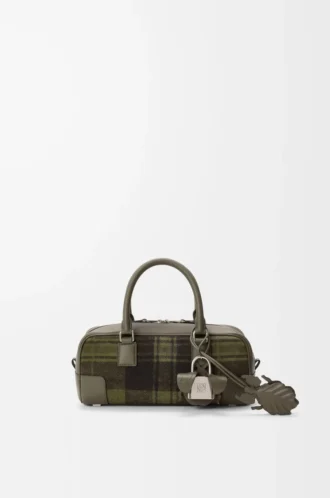 Amazona 23 cropped bag in tartan suede and nappa calfskin Khaki/Green