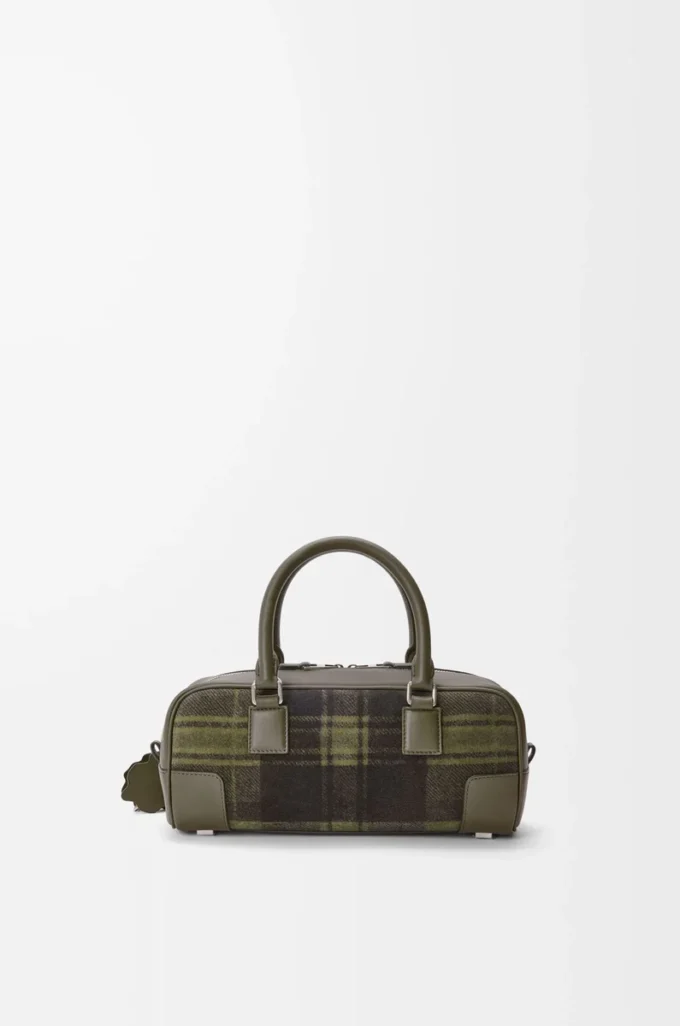Amazona 23 cropped bag in tartan suede and nappa calfskin Khaki/Green Amazona 23 cropped bag in tartan suede and nappa calfskin Khaki/Green