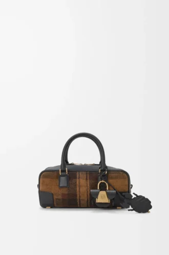 Amazona 23 cropped bag in tartan suede and nappa calfskin Tan/Black