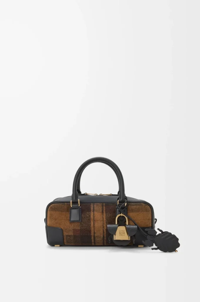 Amazona 23 cropped bag in tartan suede and nappa calfskin Tan/Black Amazona 23 cropped bag in tartan suede and nappa calfskin Tan/Black