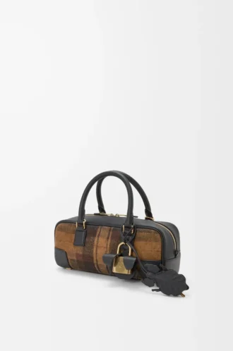 Amazona 23 cropped bag in tartan suede and nappa calfskin Tan/Black