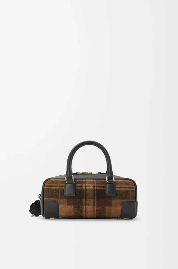 Amazona 23 cropped bag in tartan suede and nappa calfskin Tan/Black Amazona 23 cropped bag in tartan suede and nappa calfskin Tan/Black