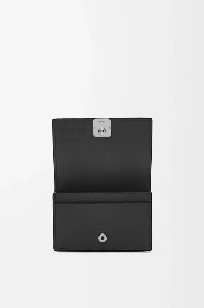 Anagram business cardholder in pebble grained calfskin Black