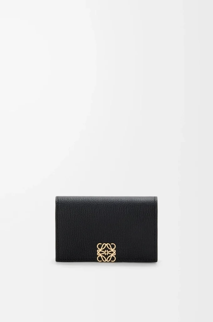 Anagram business cardholder in pebble grained calfskin Black/Gold Anagram business cardholder in pebble grained calfskin Black/Gold