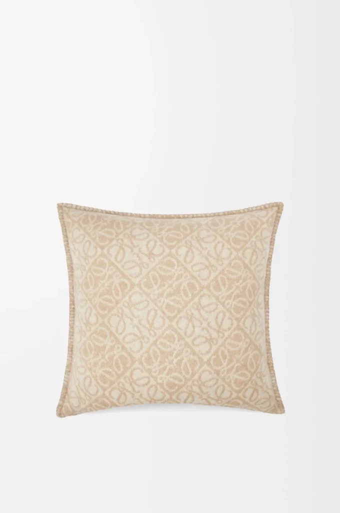 Anagram cushion in wool and cashmere Beige Anagram cushion in wool and cashmere Beige