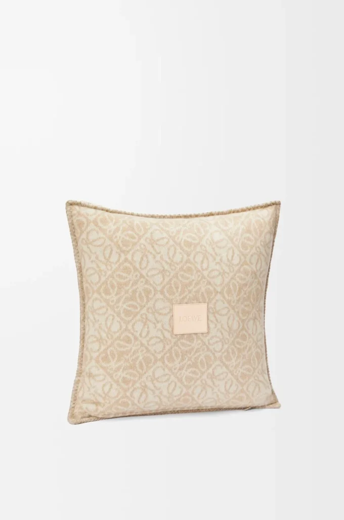 Anagram cushion in wool and cashmere Beige Anagram cushion in wool and cashmere Beige