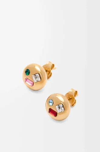 Anagram Pebble earrings in sterling silver and crystals Gold/Red