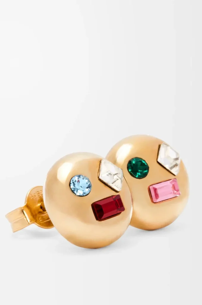 Anagram Pebble earrings in sterling silver and crystals Gold/Red
