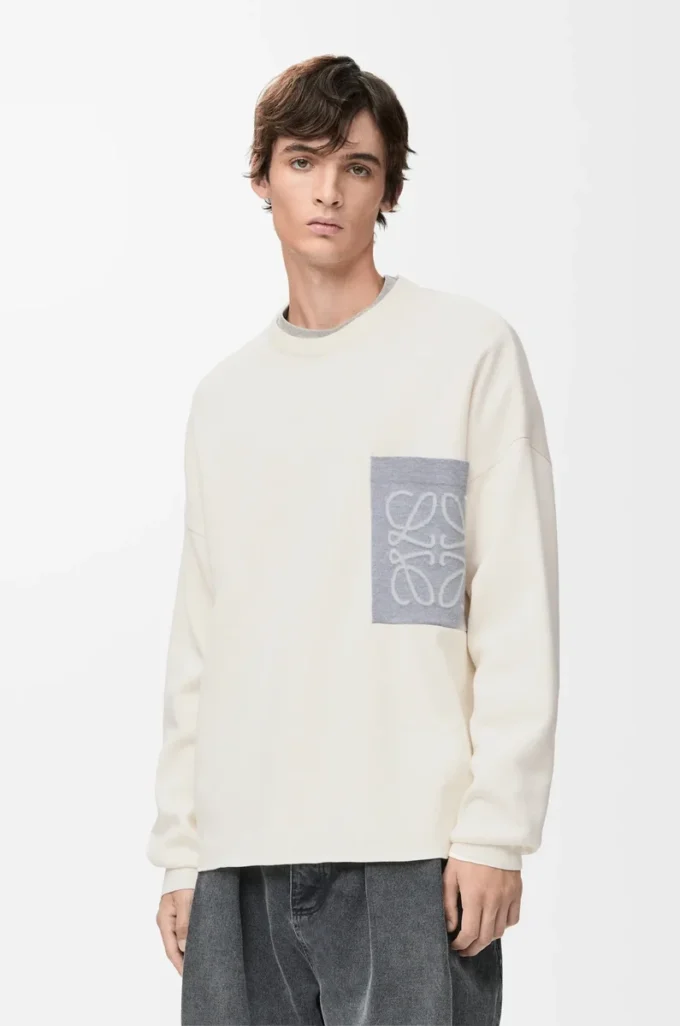 Anagram pocket sweater in cotton blend Beige/Grey Anagram pocket sweater in cotton blend Beige/Grey