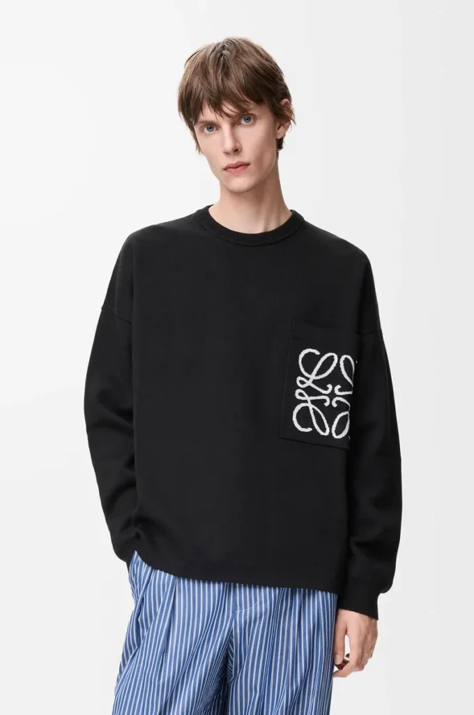 Anagram pocket sweater in cotton blend Black/White Anagram pocket sweater in cotton blend Black/White