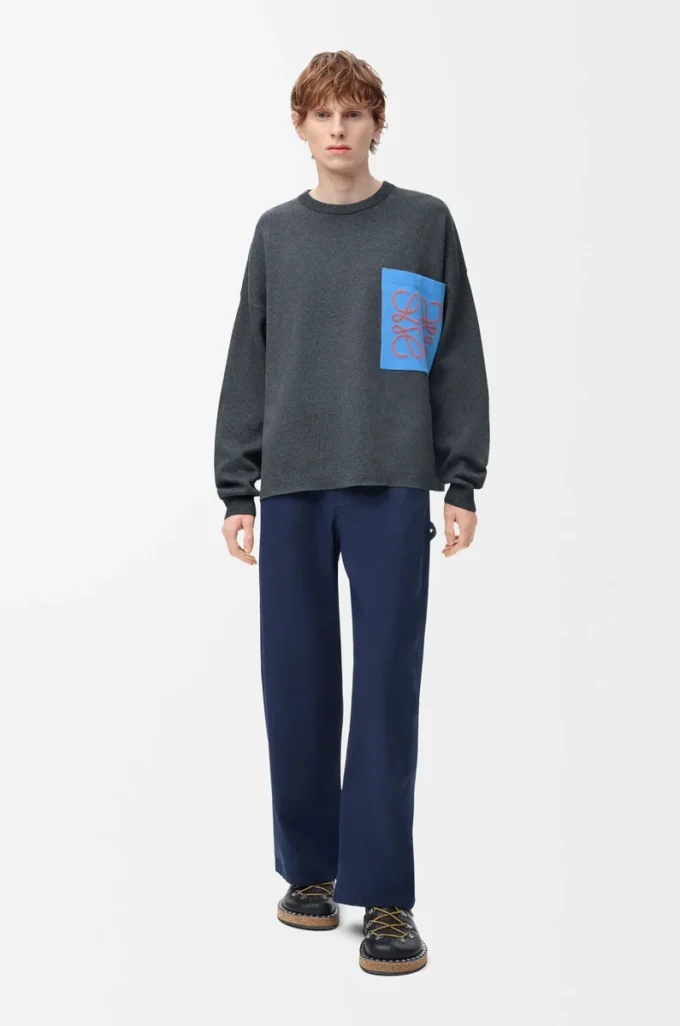Anagram pocket sweater in cotton blend Grey/Blue Anagram pocket sweater in cotton blend Grey/Blue