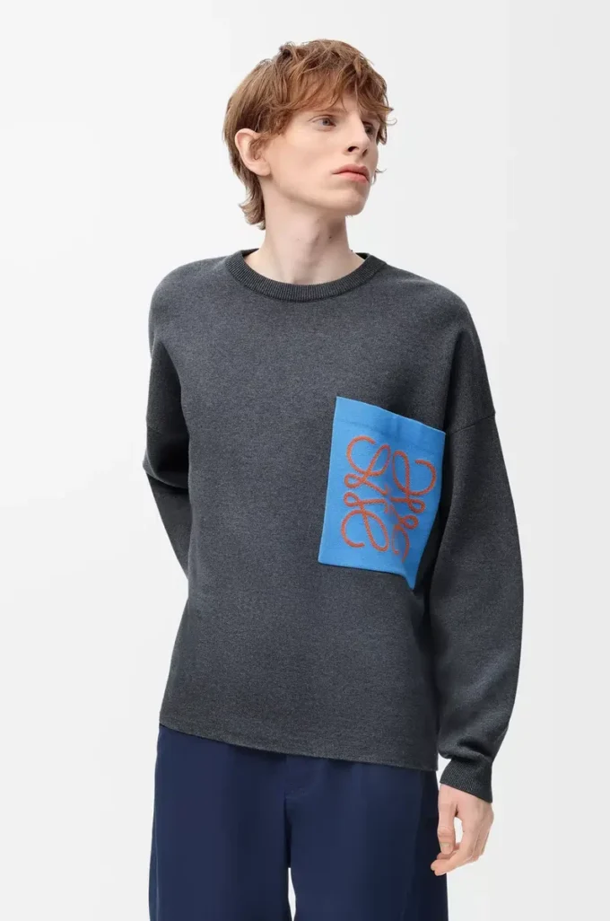 Anagram pocket sweater in cotton blend Grey/Blue Anagram pocket sweater in cotton blend Grey/Blue