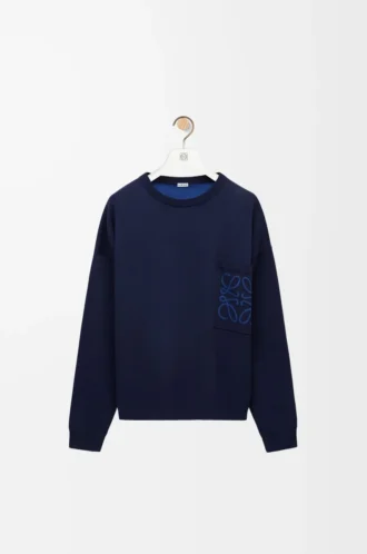 Anagram pocket sweater in cotton blend Navy Blue