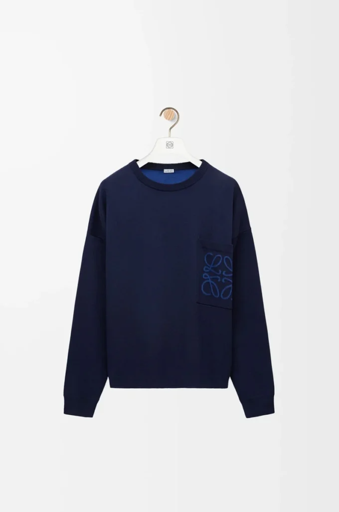 Anagram pocket sweater in cotton blend Navy Blue Anagram pocket sweater in cotton blend Navy Blue