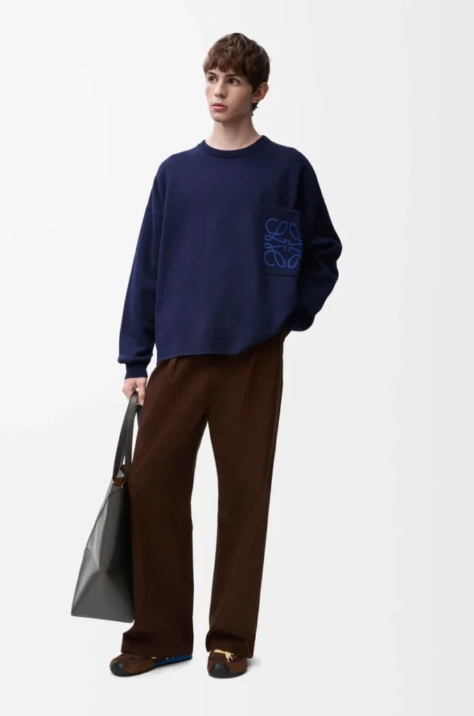 Anagram pocket sweater in cotton blend Navy Blue Anagram pocket sweater in cotton blend Navy Blue