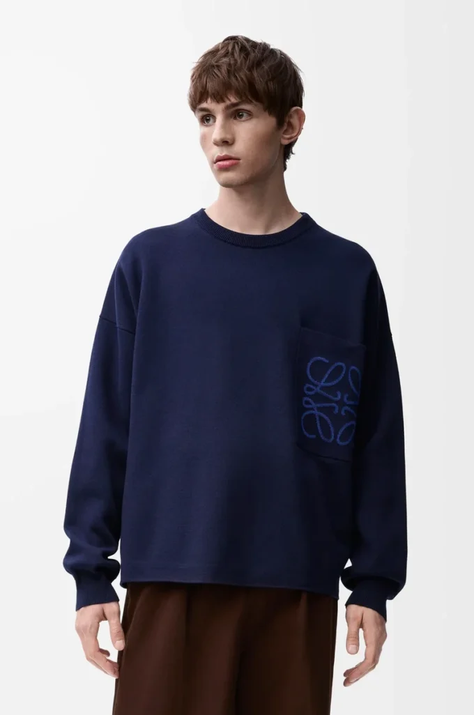 Anagram pocket sweater in cotton blend Navy Blue Anagram pocket sweater in cotton blend Navy Blue
