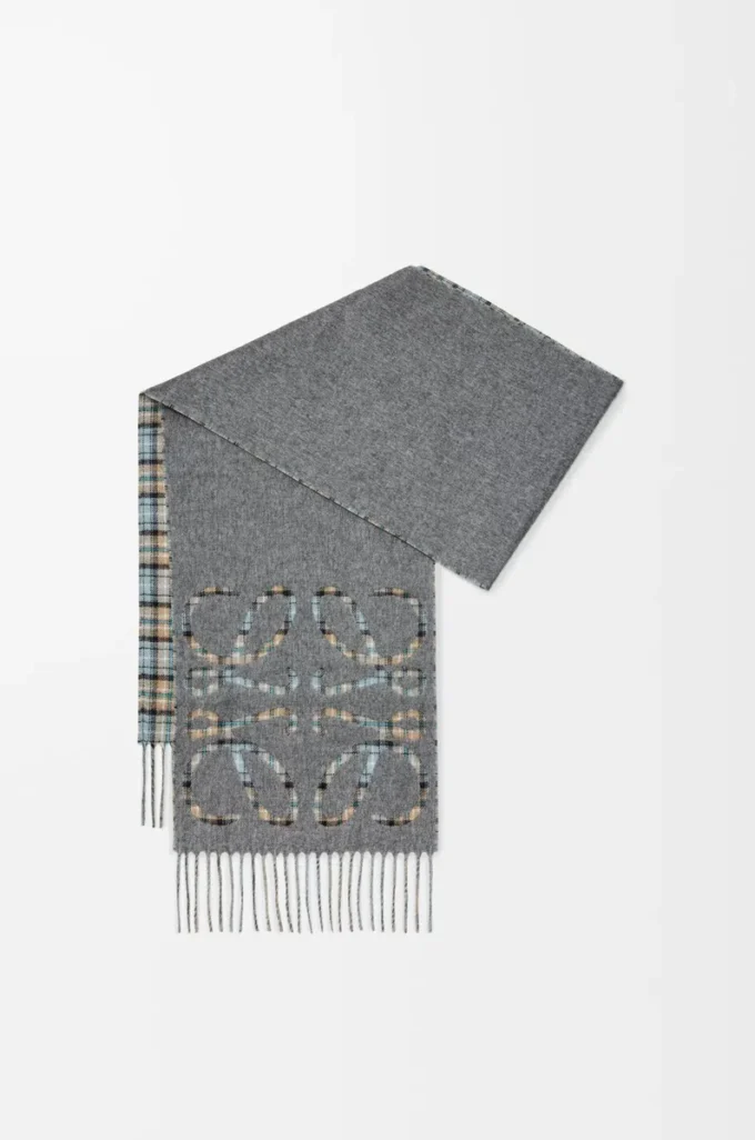Anagram scarf in silk and cashmere Anthracite/Grey/Beige