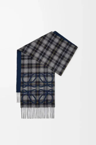 Anagram scarf in silk and cashmere Navy/Anthracite/Navy