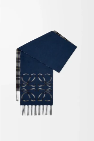 Anagram scarf in silk and cashmere Navy/Anthracite/Navy