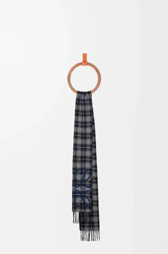 Anagram scarf in silk and cashmere Navy/Anthracite/Navy