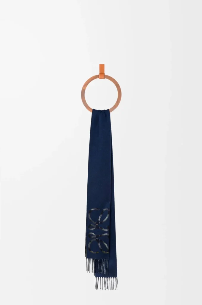 Anagram scarf in silk and cashmere Navy/Anthracite/Navy