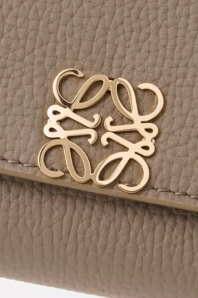 Anagram small vertical wallet in pebble grained calfskin Taupe