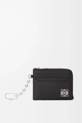 Anagram square coin cardholder in pebble grained calfskin Black