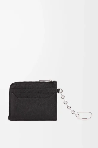 Anagram square coin cardholder in pebble grained calfskin Black