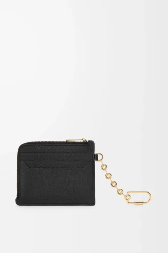 Anagram square coin cardholder in pebble grained calfskin Black/Gold
