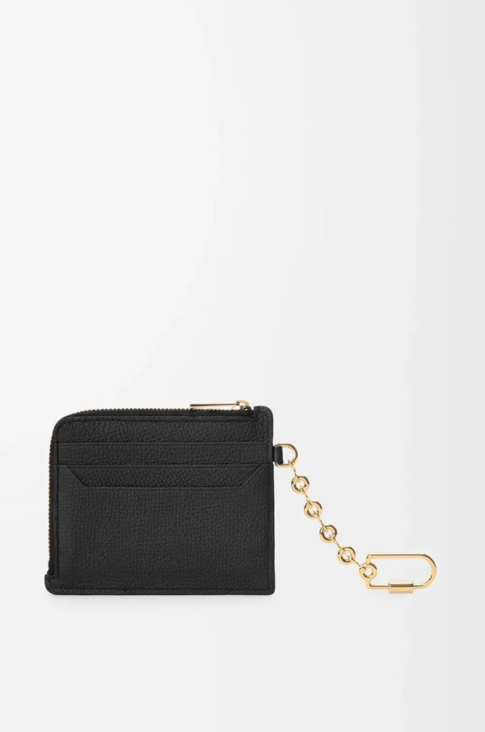 Anagram square coin cardholder in pebble grained calfskin Black/Gold