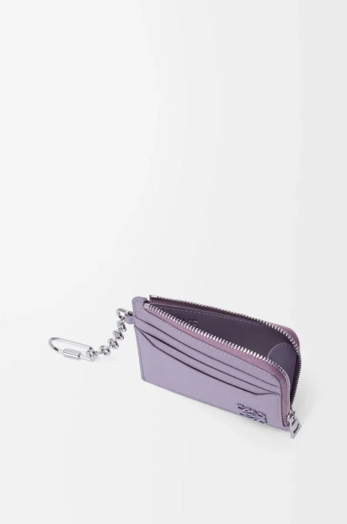 Anagram square coin cardholder in pebble grained calfskin Dirty Mauve