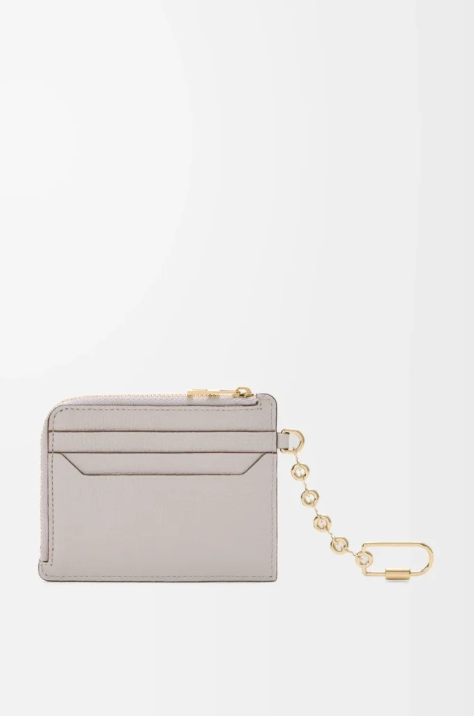 Anagram square coin cardholder in pebble grained calfskin Light Ghost Grey Anagram square coin cardholder in pebble grained calfskin Light Ghost Grey