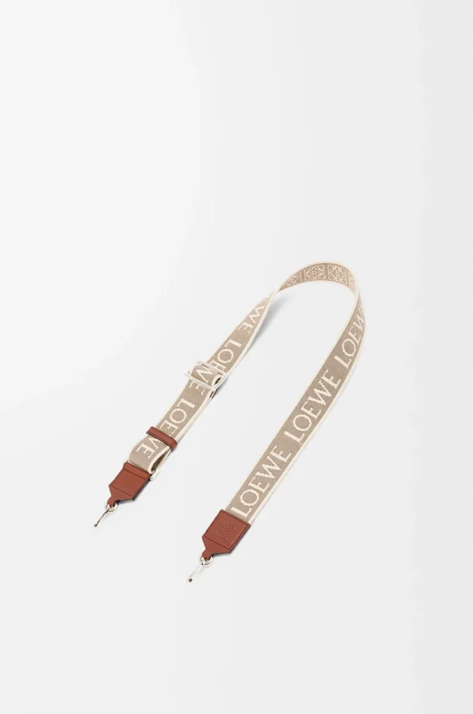 Anagram strap in jacquard and calfskin Natural/Tan/Palladium