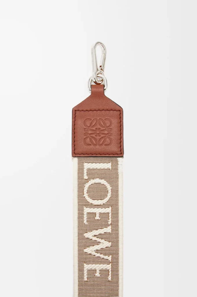Anagram strap in jacquard and calfskin Natural/Tan/Palladium