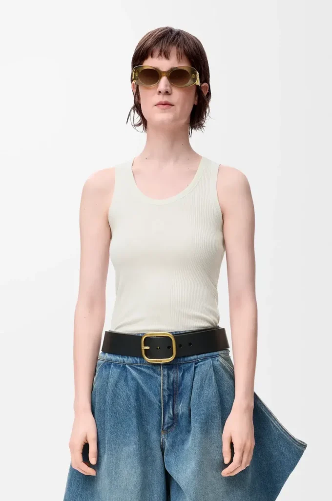 Anagram tank top in silk Soft White