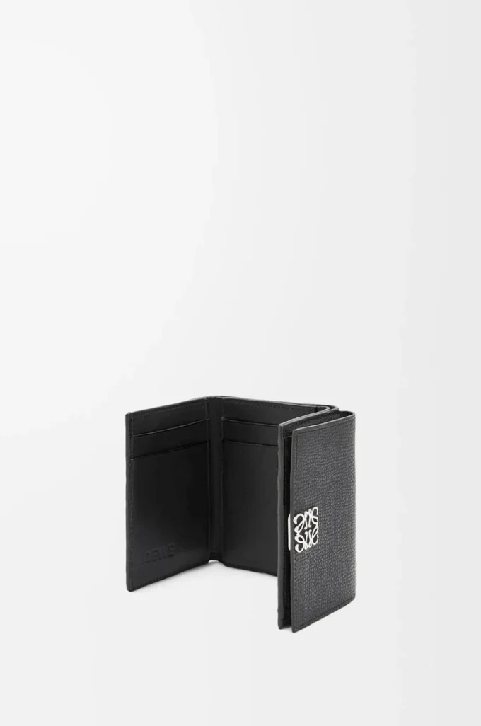 Anagram trifold wallet in pebble grained calfskin Black
