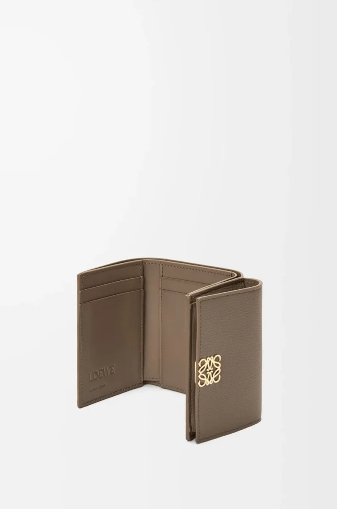 Anagram trifold wallet in pebble grained calfskin Taupe