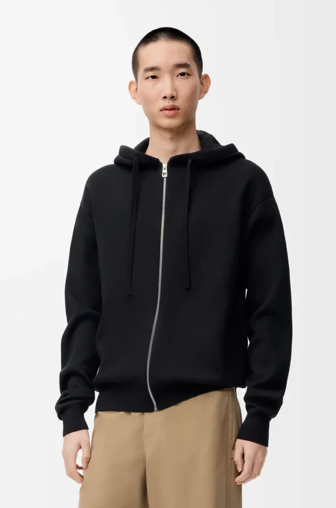 Anagram zip-up hoodie in wool Black Anagram zip-up hoodie in wool Black