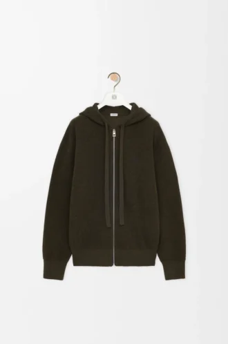 Anagram zip-up hoodie in wool Khaki Green