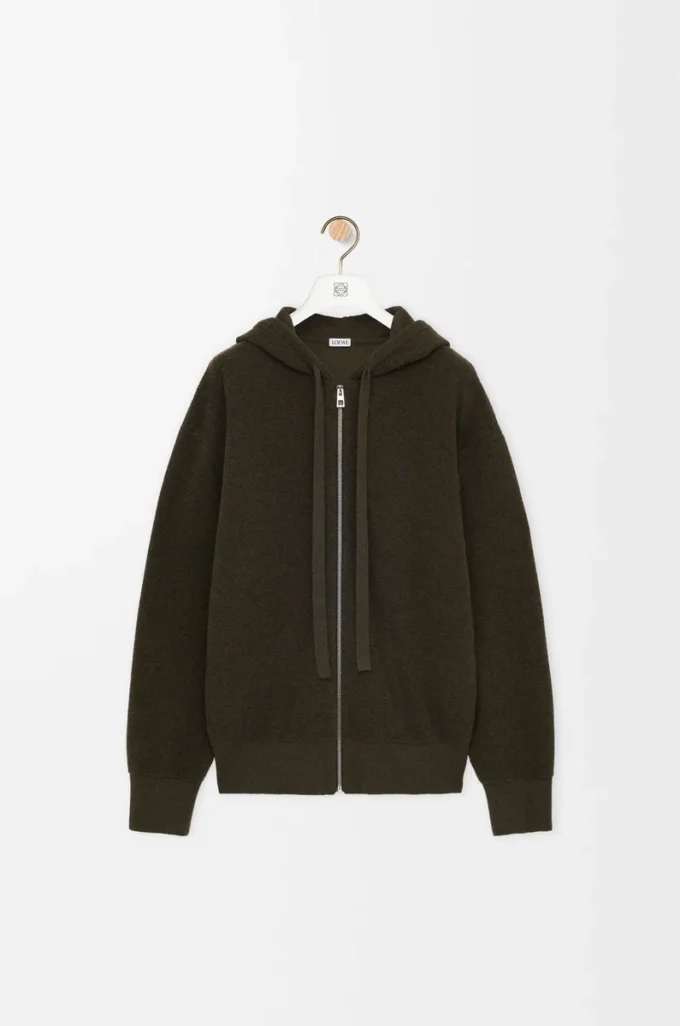 Anagram zip-up hoodie in wool Khaki Green Anagram zip-up hoodie in wool Khaki Green