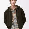 Anagram zip-up hoodie in wool Khaki Green Anagram zip-up hoodie in wool Khaki Green