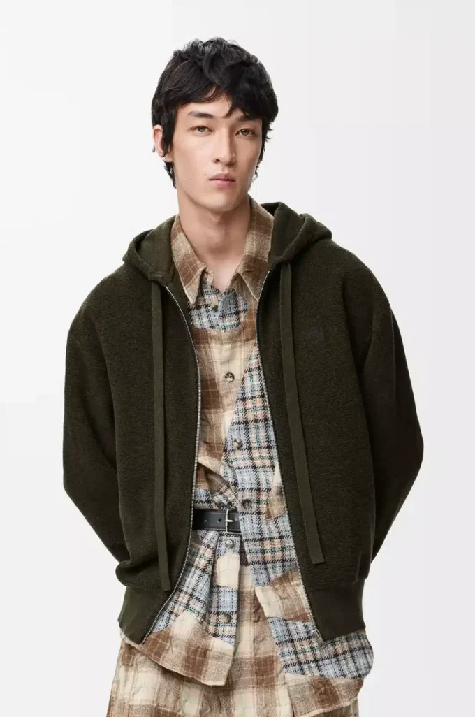 Anagram zip-up hoodie in wool Khaki Green Anagram zip-up hoodie in wool Khaki Green