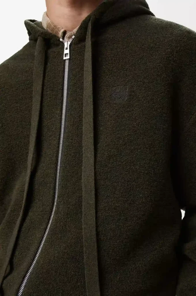 Anagram zip-up hoodie in wool Khaki Green Anagram zip-up hoodie in wool Khaki Green