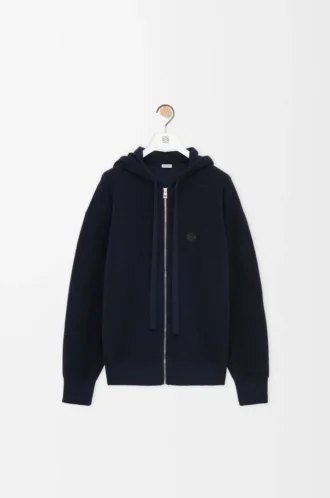 Anagram zip-up hoodie in wool Navy Blue