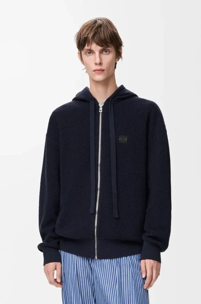 Anagram zip-up hoodie in wool Navy Blue Anagram zip-up hoodie in wool Navy Blue
