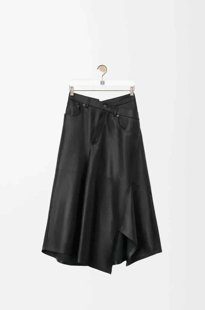 Asymmetric skirt in satin nappa lambskin Black Asymmetric skirt in satin nappa lambskin Black