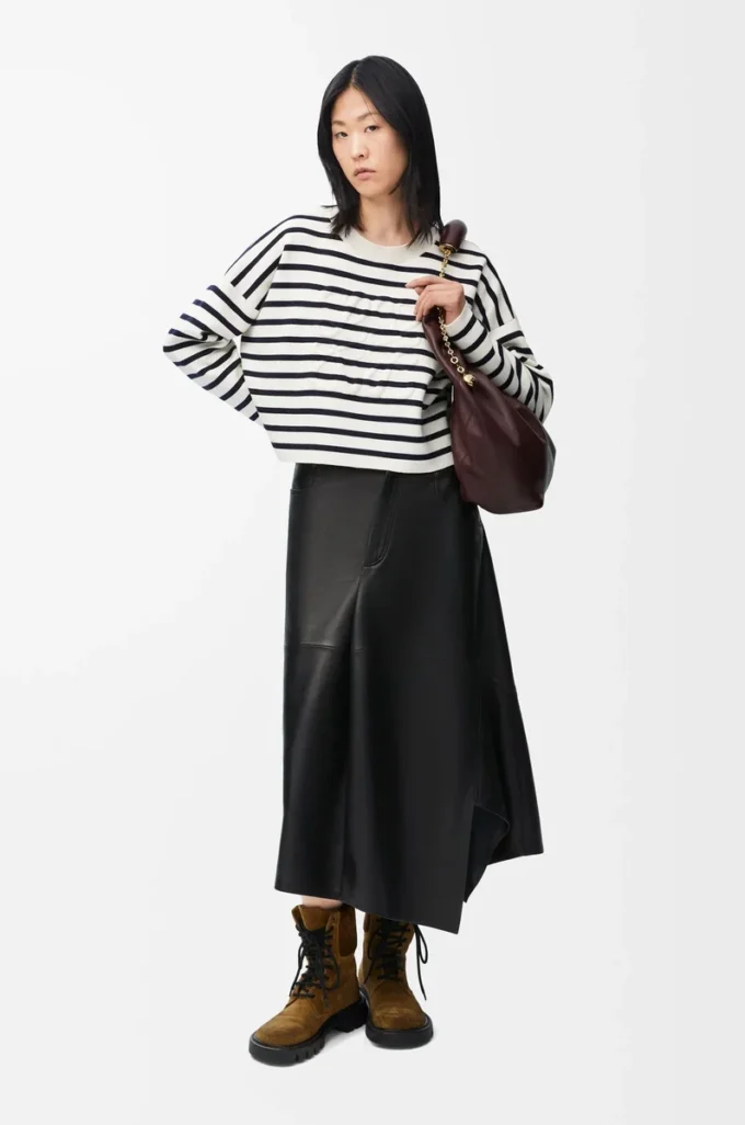 Asymmetric skirt in satin nappa lambskin Black Asymmetric skirt in satin nappa lambskin Black