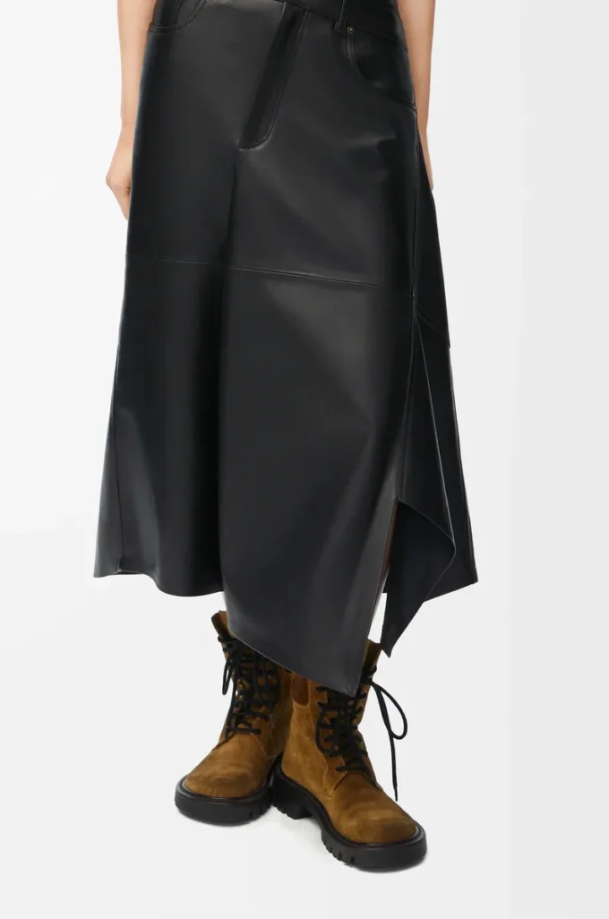 Asymmetric skirt in satin nappa lambskin Black Asymmetric skirt in satin nappa lambskin Black