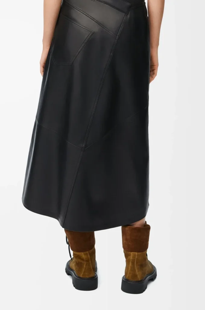 Asymmetric skirt in satin nappa lambskin Black Asymmetric skirt in satin nappa lambskin Black